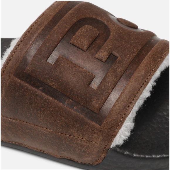 Polo Ralph Lauren Men's Suede Leather Shearling Slide Sandals Brown New 10 11 - Picture 9 of 9